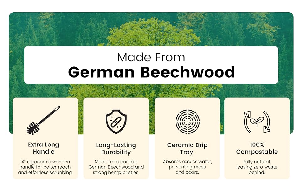 made from german beechwood, 14 inch handle for scrubbing