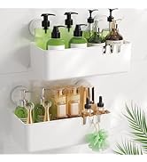 LUXEAR Shower Caddy Suction Cup Shower Basket 2 Pack, NO-Drilling Removable Plastic Shower Shelf ...