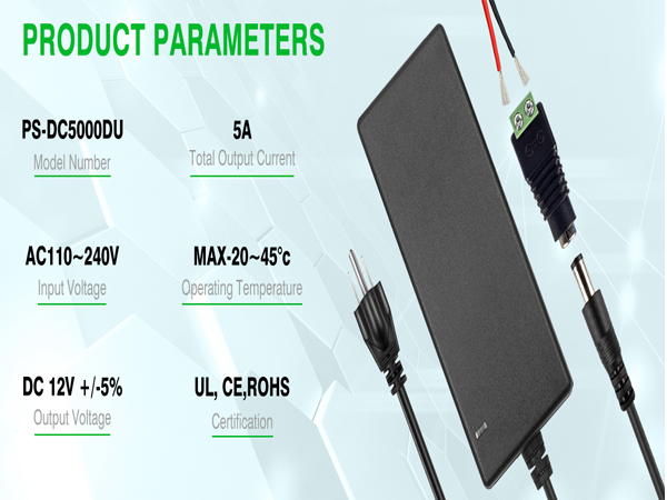 UL Listed DC 12V 5A Power Adapter