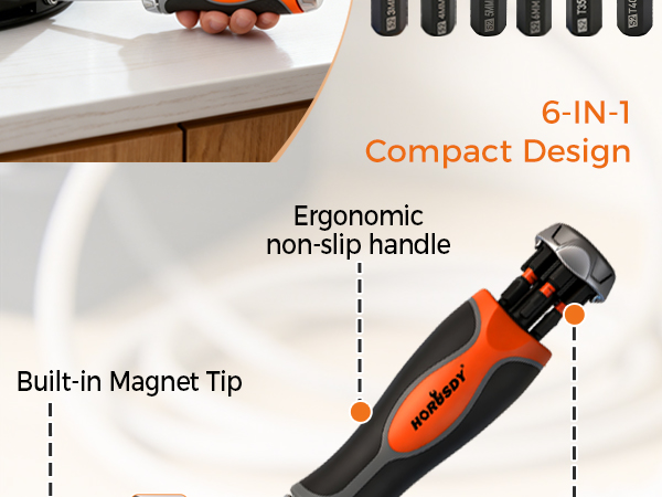 HORUSDY 6-in-1 Ratcheting Screwdriver Set