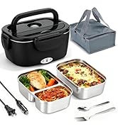 CDBEEE Electric Lunch Box Food Heater - 80W Fast Heating, 1.5L Heated Lunch Box Leak-Proof 304 St...
