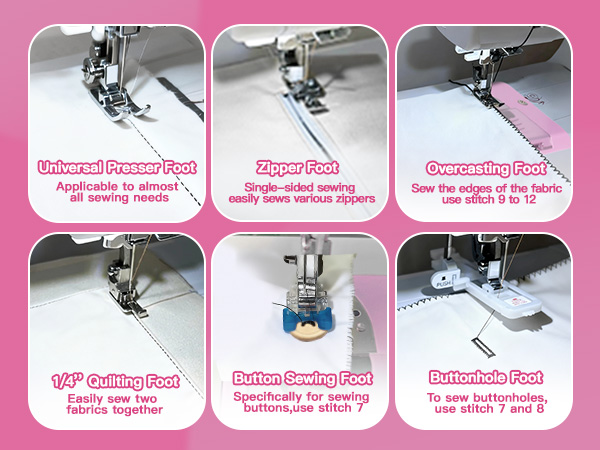 sewing machine with 6 replaceable presser feet