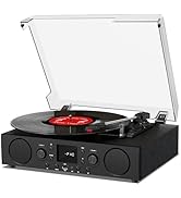 VinylsLink Record Player with Built-in Speakers, Belt-Driven Turntable Support 3-Speed, FM Radio ...
