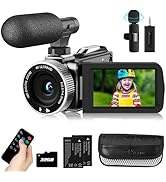 Video Camera Camcorder 4K 48MP 30FPS Vlogging Camera for YouTube with Wireless Lavalier Mic &amp; Ext...