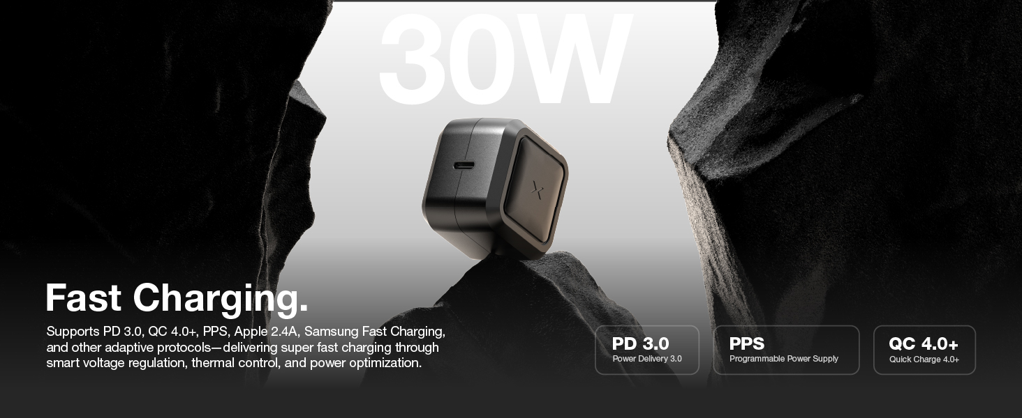 Supports PD 3.0, QC 4.0+, and PPS and other charging protocols for super fast charging