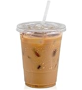 [50 Pack] 16 oz BPA Free Clear Plastic Cups With Flat Slotted Lids for Iced Cold Drinks Coffee Te...