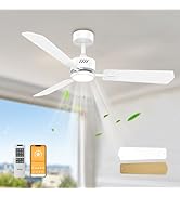 OPONL White Ceiling Fan with Light 52inch, Low Profile, Remote Control, Downrod Mount, Noiseless,...