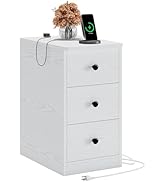 LIKIMIO Nightstand with Charging Station, Narrow Bedside Table with 3 Drawers, End Table with USB...