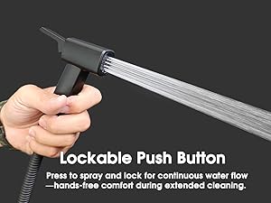 lockable button handheld bidet sprayer continuous spray hands free control