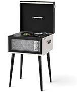 Vintage Standing Black Vinyl Record Player with Detachable Legs, Built-in 4 Speakers, USB to PC E...