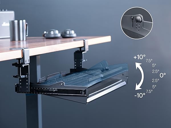 Clamp-on Height Adjustable Tilting Keyboard Tray