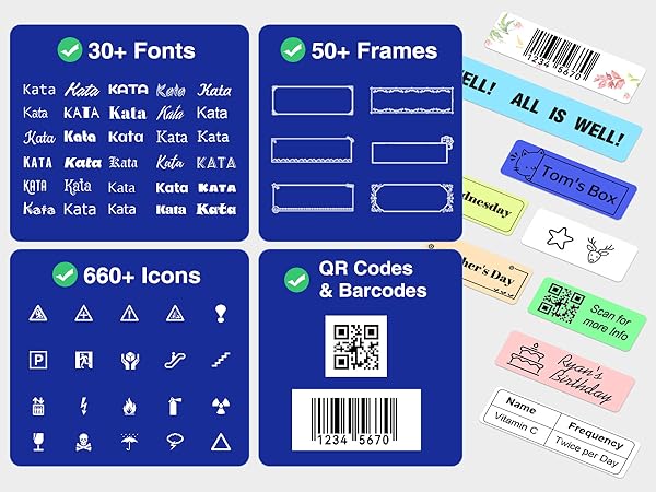Label App: 30+ fonts, 50+ frames, 660+ icons?QR codes &amp;amp; Barcodes