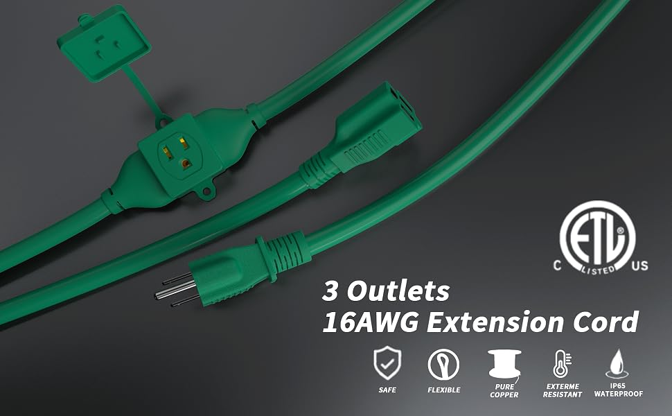 outdoor extension cord with multiple outlets 25 ft