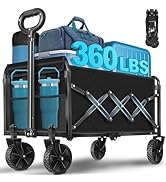 Collapsible Wagon Cart with Wheels Foldable: 360LBS Heavy Duty Folding Utility Wagon - Portable A...