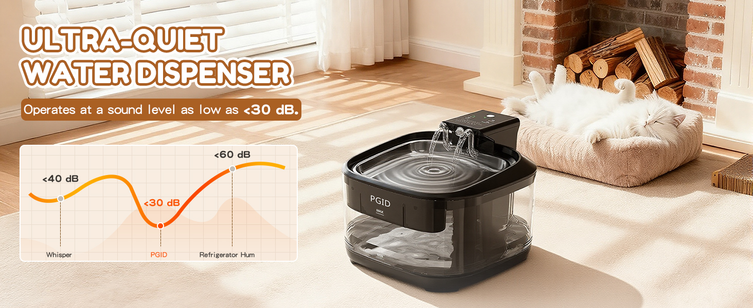 Water dispenser with ultra-quiet operation under 30 dB.