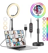 PEYOU Ring Light with Stand and Phone Holder, 10" Dimmable Desktop LED &amp; RBG Circle Light for Zoo...