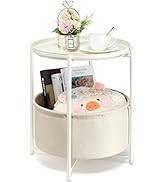 danpinera Round Side Table with Fabric Storage Basket, Metal Side Table Small Bedside Table Night...
