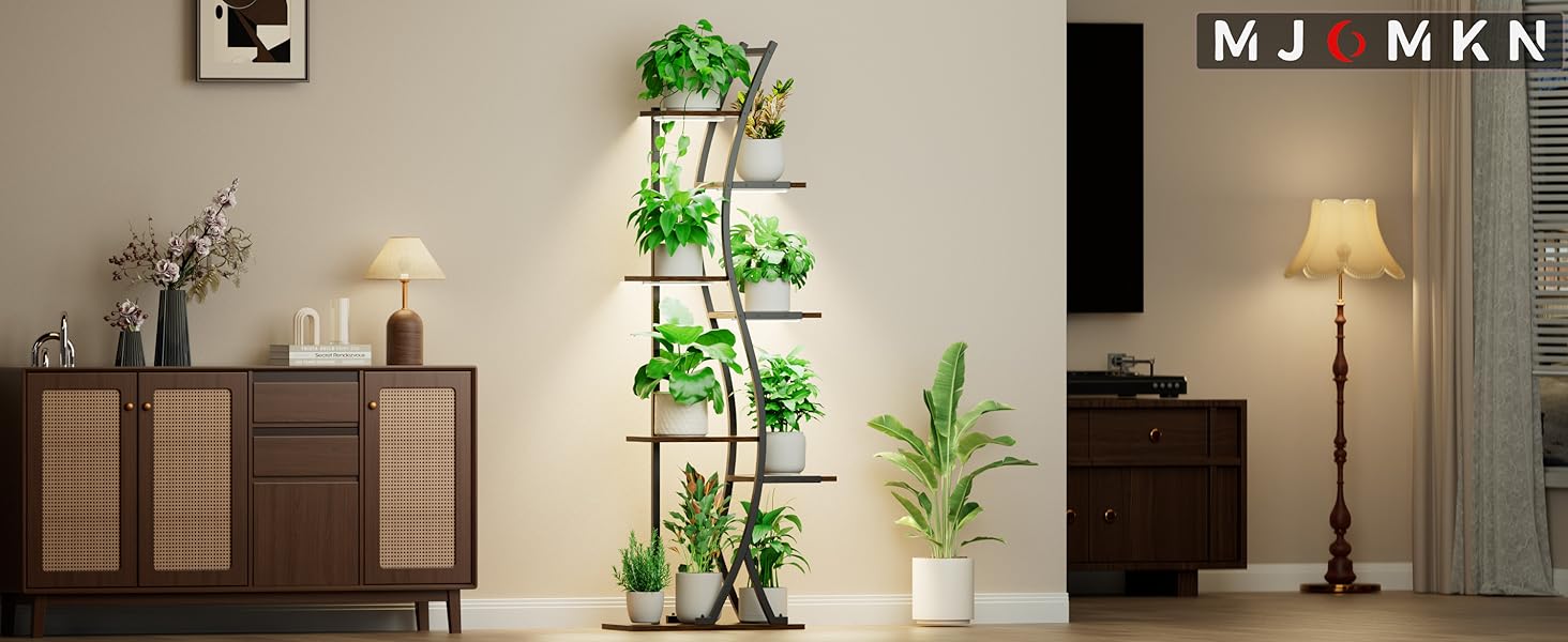 Plant stand with grow lights