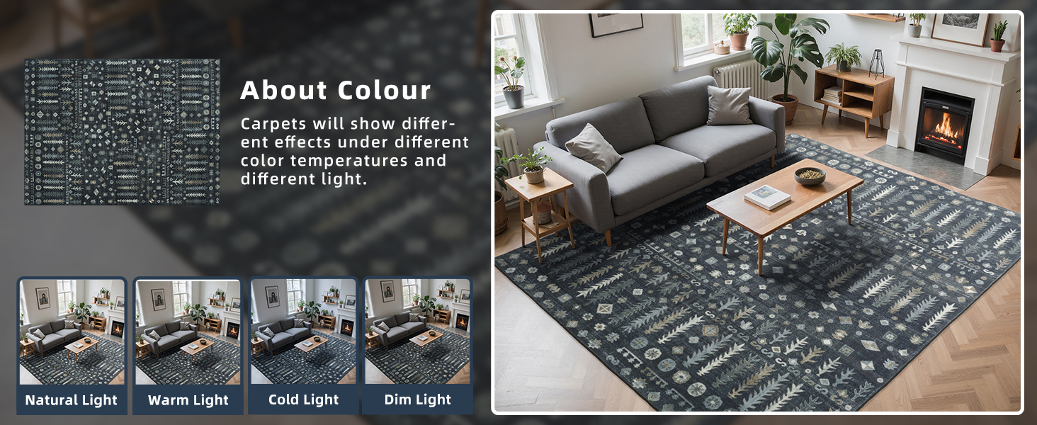 Large Soft Low Pile Carpet with Non Slip Rubber Backing,Neutral Accent