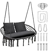 Magshion Double Hammock Chair with 3 Cushions, Indoor and Outdoor Macrame Hanging Swing, 700 lbs ...