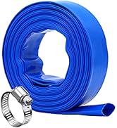 DAVCO 1.5"(Flat 2.6" width) x 100 ft Pool Backwash Hose, Heavy Duty Reinforced Blue PVC Lay Flat ...