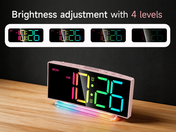 4 level brightness dimmer LED alarm clock adjustable display for bedroom bedside nightsta