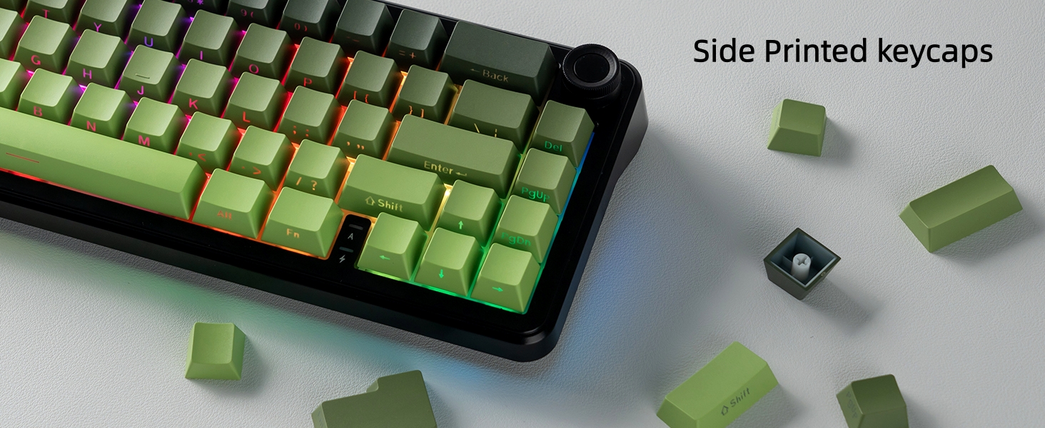 Matcha green Double Shot PBT Keycap Set, Shine Through Keyboard keycaps,Side Printed Custom Key caps