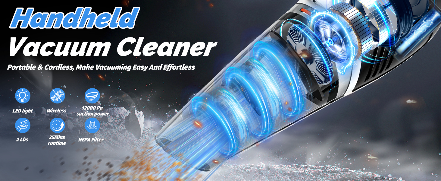 Handheld Vacuum Cleaner Features a powerful brushless motor