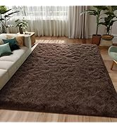 FALARK Dark Brown Rugs for Living Room Bedroom, 4x6 Feet Fluffy Fuzzy Furry Area Rug, Plush Soft ...
