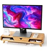 Homerays Bamboo Monitor Stand Riser, No Assembly Required Exquisite Monitor Stand with Drawer Erg...