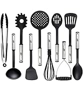Kitchen Utensils Set, 10 Nylon Stainless Steel Cooking Utensils, Non Stick and Heat Resistant Coo...