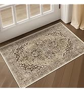 Jainmy Medallion Brown 2x3 Entryway Rug, Washable Kitchen Rugs Non Slip, Ultra Thin Medallion Doo...