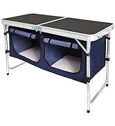 CampLand Outdoor Folding Table Aluminum Lightweight Height Adjustable with Storage Organizer for ...