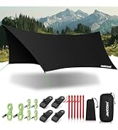 JAICOM Waterproof Hammock Rain Fly, Portable Camping Tarp - 12ft x 9.5ft Large Camp Tarp with Ten...