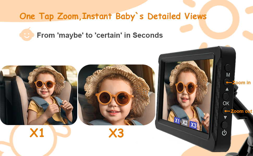camera for car baby monitor with 3X zoom gives parents the ability to have instant check in seconds.