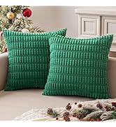 MIULEE Pack of 2 Christmas Corduroy Decorative Deep Green Throw Pillow Covers 18x18 Inch Soft Boh...