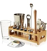 True Ultimate 14 Piece Barware Set with Wooden Stand, Bar Tools and Mixing Glass, Craft Perfect C...