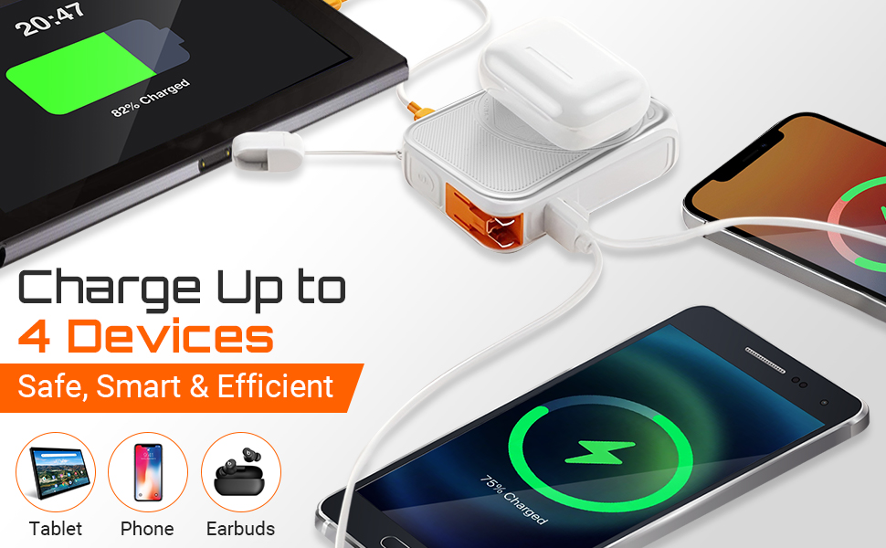 POWER BANK CHARGES UP TO 4 DEVICES AT SAME TIME