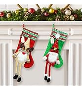Christmas Stockings with Name Tags, 2 Pack 19" Large 3D Plush Xmas Stockings Hanging Personalized...