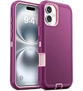 Jelanry for iPhone 16 Case Heavy Duty Tough &amp; Rugged Protection - Wine/Pink | Dropproof &amp; Dual-La...