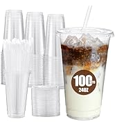 Glotoch Express Plastic Cups with Lids and Straws [100 Sets - 24oz] Disposable Clear Crystal Plas...