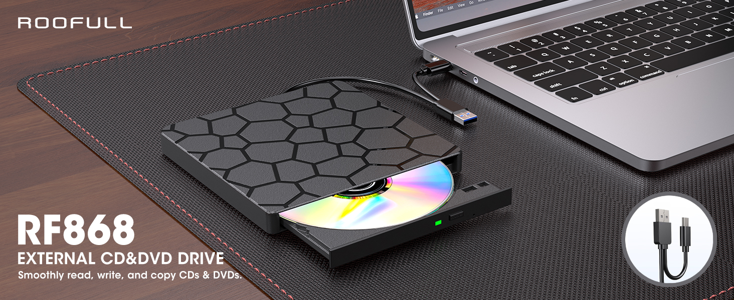 ROOFULL RF868 USB Type-C External CD/DVD Drive for Laptop MacBook Computer