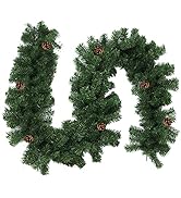Frcctre 9 Feet Artificial Christmas Garland, Xmas Decoration Garland with Pine Cones, Unlit Artif...
