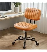 Sweetcrispy Small Office Desk Chair - Armless PU Leather with Comfy Lumbar Support, Height Adjust...