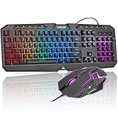 Wired Gaming Keyboard and Mouse Combo with Color Backlit, 10 Dedicated Keys, Mechanical Feel, Qui...
