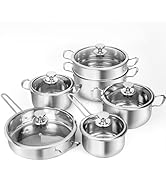 11-Piece Stainless Steel Pots and Pans Set, Kitchen Cookware Sets Cooking Set, Induction Pots and...