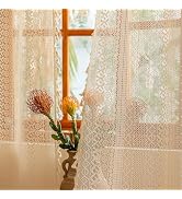 Sutuo Home Beige Boho Lace Curtains 84 inches Long,Crochet Macrame Bohemian Drape Farmhouse Vinta...