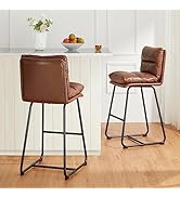 Glitzhome Bar Stools Set of 2, 42" H Thick Leatherette Metal Barstools with Back Industrial Bar C...