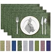 Niviy Placemats, Linen Placemats Set of 4, 12x18 Inch Heat Resistant Table Cloth Place Mats Easy ...