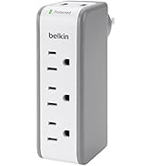 Belkin Wall Mount Surge Protector - 3 AC Multi Outlets & 2 USB Ports - Flat Rotating Plug Splitte...